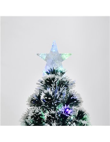 HOMCOM 4ft Artificial Prelit Christmas Tree, Snow Xmas Tree with Colourful LED Lighting Fiber Optics, Green White