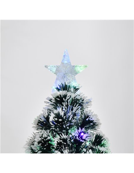 HOMCOM 4ft Artificial Prelit Christmas Tree, Snow Xmas Tree with Colourful LED Lighting Fiber Optics, Green White - pic 201615 | FastDaddyshop