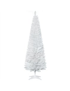 HOMCOM 6ft Unlit Artificial Christmas Tree, Pencil Slim Xmas Tree with Solid Stand and Realistic Branches, White