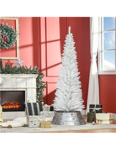 HOMCOM 6ft Unlit Artificial Christmas Tree, Pencil Slim Xmas Tree with Solid Stand and Realistic Branches, White