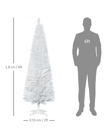 HOMCOM 6ft Unlit Artificial Christmas Tree, Pencil Slim Xmas Tree with Solid Stand and Realistic Branches, White