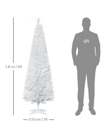 HOMCOM 6ft Unlit Artificial Christmas Tree, Pencil Slim Xmas Tree with Solid Stand and Realistic Branches, White - pic 201619 | FastDaddyshop