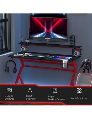 HOMCOM Ergonomics Gaming Desk, Computer Table with Cup & Speaker, Black-Red