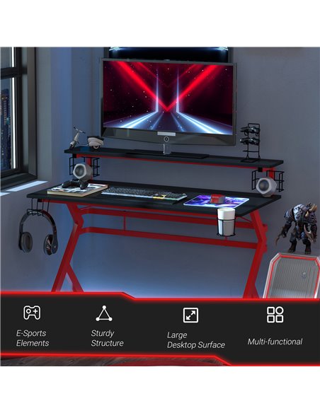 HOMCOM Ergonomics Gaming Desk, Computer Table with Cup & Speaker, Black-Red - pic 20162 | FastDaddyshop