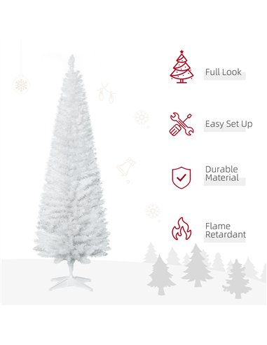 HOMCOM 6ft Unlit Artificial Christmas Tree, Pencil Slim Xmas Tree with Solid Stand and Realistic Branches, White