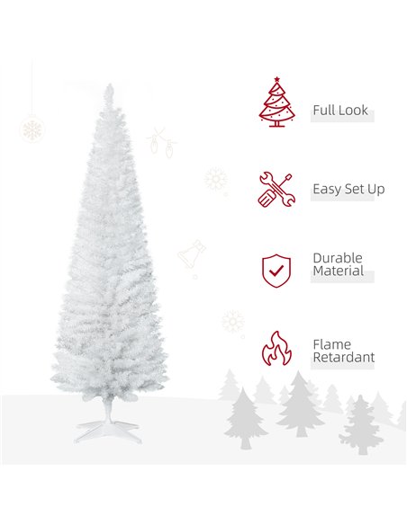 HOMCOM 6ft Unlit Artificial Christmas Tree, Pencil Slim Xmas Tree with Solid Stand and Realistic Branches, White - pic 201620 | FastDaddyshop