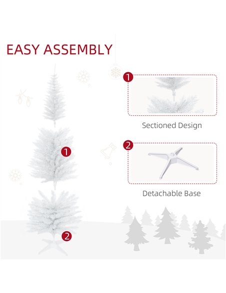 HOMCOM 6ft Unlit Artificial Christmas Tree, Pencil Slim Xmas Tree with Solid Stand and Realistic Branches, White - pic 201623 | FastDaddyshop