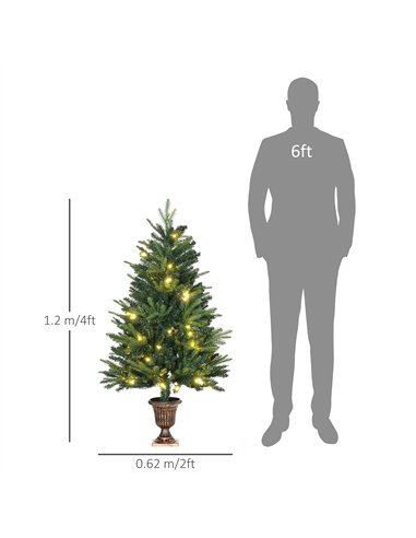 HOMCOM 1.2m 4ft Christmas Tree Entrance Décor 750 Tips Xmas Pre-lit Tree 80 LED with Vase Base