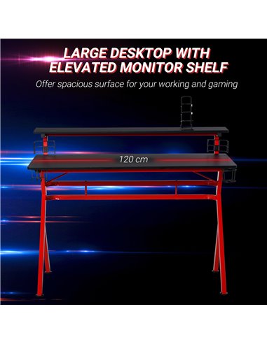 HOMCOM Ergonomics Gaming Desk, Computer Table with Cup & Speaker, Black-Red