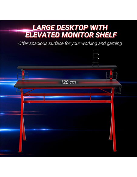 HOMCOM Ergonomics Gaming Desk, Computer Table with Cup & Speaker, Black-Red - pic 20163 | FastDaddyshop