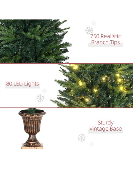 HOMCOM 1.2m 4ft Christmas Tree Entrance Décor 750 Tips Xmas Pre-lit Tree 80 LED with Vase Base - pic 201632 | FastDaddyshop