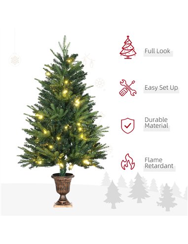HOMCOM 1.2m 4ft Christmas Tree Entrance Décor 750 Tips Xmas Pre-lit Tree 80 LED with Vase Base