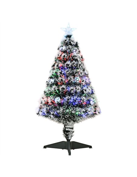 HOMCOM 3ft Artificial Prelit Christmas Tree, Snow Xmas Tree with Colourful LED Lighting Fiber Optics, Green White - pic 201635 | FastDaddyshop