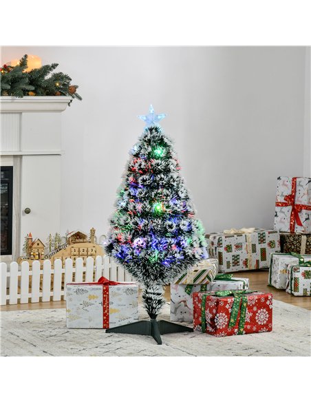 HOMCOM 3ft Artificial Prelit Christmas Tree, Snow Xmas Tree with Colourful LED Lighting Fiber Optics, Green White - pic 201636 | FastDaddyshop