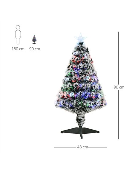 HOMCOM 3ft Artificial Prelit Christmas Tree, Snow Xmas Tree with Colourful LED Lighting Fiber Optics, Green White - pic 201637 | FastDaddyshop