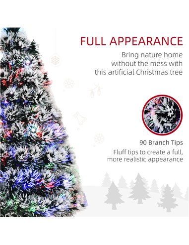 HOMCOM 3ft Artificial Prelit Christmas Tree, Snow Xmas Tree with Colourful LED Lighting Fiber Optics, Green White