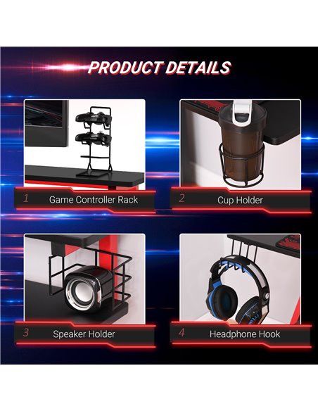 HOMCOM Gaming Desk Computer Table Ergonomics Workstation for Home Office with Cup & Speaker 120cm x 60cm x 96.5cm Black and Red - pic 20164 | FastDaddyshop