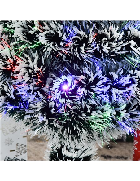 HOMCOM 3ft Artificial Prelit Christmas Tree, Snow Xmas Tree with Colourful LED Lighting Fiber Optics, Green White - pic 201643 | FastDaddyshop