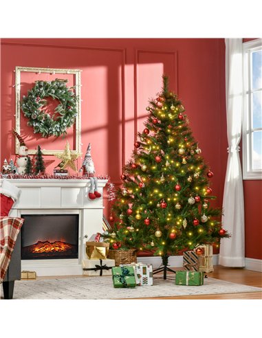HOMCOM 1.8m 6ft Pre-Lit Christmas Tree Artificial Spruce Xmas Tree Warm White LED Holiday Décor with Metal Stand