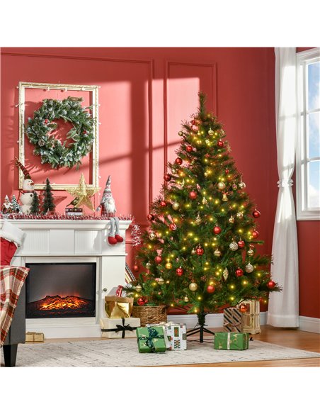 HOMCOM 1.8m 6ft Pre-Lit Christmas Tree Artificial Spruce Xmas Tree Warm White LED Holiday Décor with Metal Stand - pic 201645 | FastDaddyshop