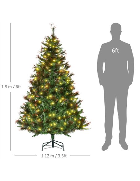 HOMCOM 1.8m 6ft Pre-Lit Christmas Tree Artificial Spruce Xmas Tree Warm White LED Holiday Décor with Metal Stand - pic 201646 | FastDaddyshop