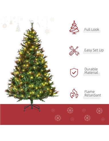 HOMCOM 1.8m 6ft Pre-Lit Christmas Tree Artificial Spruce Xmas Tree Warm White LED Holiday Décor with Metal Stand