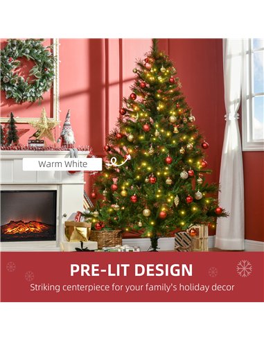 HOMCOM 1.8m 6ft Pre-Lit Christmas Tree Artificial Spruce Xmas Tree Warm White LED Holiday Décor with Metal Stand