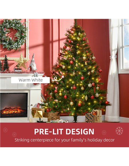 HOMCOM 1.8m 6ft Pre-Lit Christmas Tree Artificial Spruce Xmas Tree Warm White LED Holiday Décor with Metal Stand - pic 201648 | FastDaddyshop