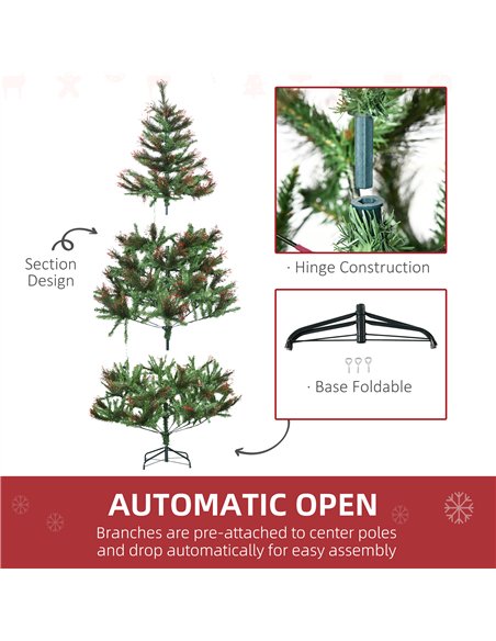 HOMCOM 1.8m 6ft Pre-Lit Christmas Tree Artificial Spruce Xmas Tree Warm White LED Holiday Décor with Metal Stand - pic 201649 | FastDaddyshop