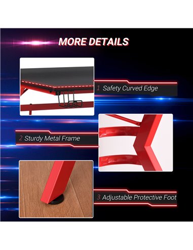 HOMCOM Gaming Desk Computer Table Ergonomics Workstation for Home Office with Cup & Speaker 120cm x 60cm x 96.5cm Black and Red