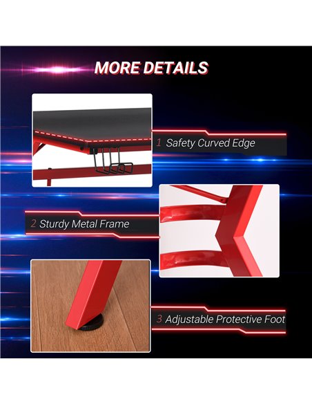 HOMCOM Gaming Desk Computer Table Ergonomics Workstation for Home Office with Cup & Speaker 120cm x 60cm x 96.5cm Black and Red - pic 20165 | FastDaddyshop