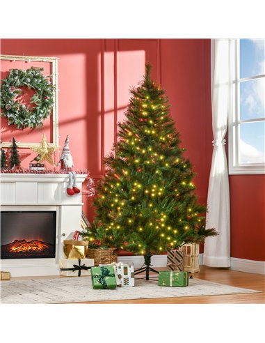 HOMCOM 1.8m 6ft Pre-Lit Christmas Tree Artificial Spruce Xmas Tree Warm White LED Holiday Décor with Metal Stand