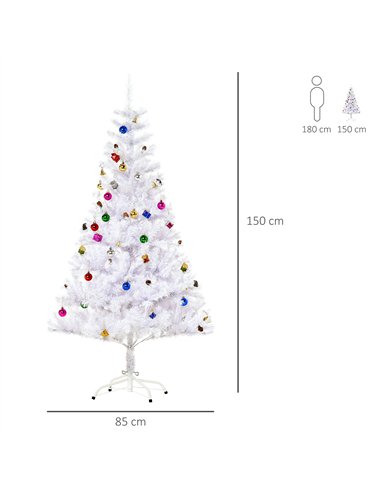 HOMCOM 5ft Snow Artificial Christmas Tree w/ Metal Stand Decorations Home Seasonal Elegant Faux White