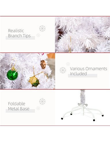 HOMCOM 5ft Snow Artificial Christmas Tree w/ Metal Stand Decorations Home Seasonal Elegant Faux White
