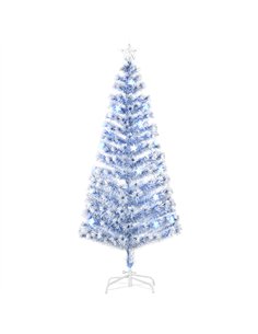 HOMCOM 6FT Artificial Fibre Optic Christmas Tree Seasonal Decoration w/ LED Lights Pre-Lit Easy Store White Blue