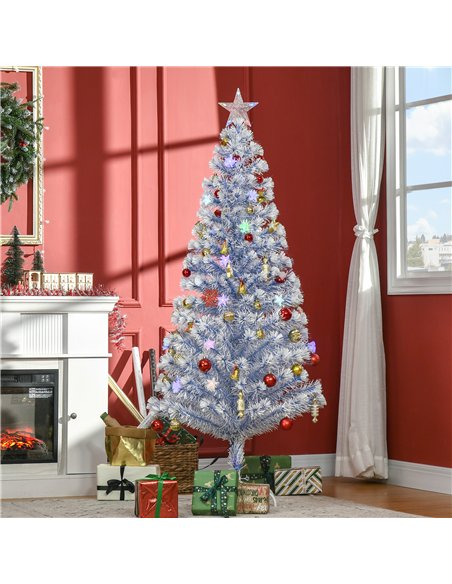 HOMCOM 6FT Artificial Fibre Optic Christmas Tree Seasonal Decoration w/ LED Lights Pre-Lit Easy Store White Blue - pic 201663 | FastDaddyshop