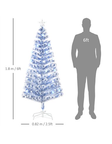 HOMCOM 6FT Artificial Fibre Optic Christmas Tree Seasonal Decoration w/ LED Lights Pre-Lit Easy Store White Blue