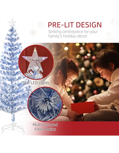 HOMCOM 6FT Artificial Fibre Optic Christmas Tree Seasonal Decoration w/ LED Lights Pre-Lit Easy Store White Blue