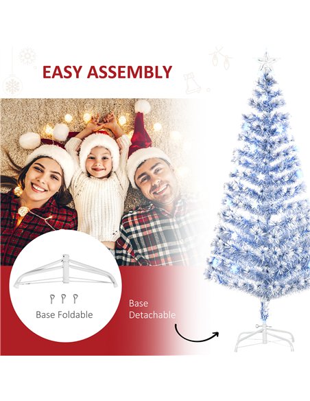 HOMCOM 6FT Artificial Fibre Optic Christmas Tree Seasonal Decoration w/ LED Lights Pre-Lit Easy Store White Blue - pic 201667 | FastDaddyshop