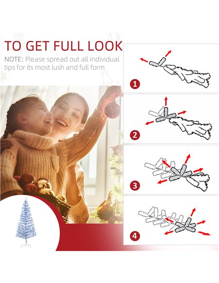 HOMCOM 6FT Artificial Fibre Optic Christmas Tree Seasonal Decoration w/ LED Lights Pre-Lit Easy Store White Blue - pic 201668 | FastDaddyshop
