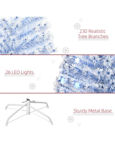 HOMCOM 6FT Artificial Fibre Optic Christmas Tree Seasonal Decoration w/ LED Lights Pre-Lit Easy Store White Blue