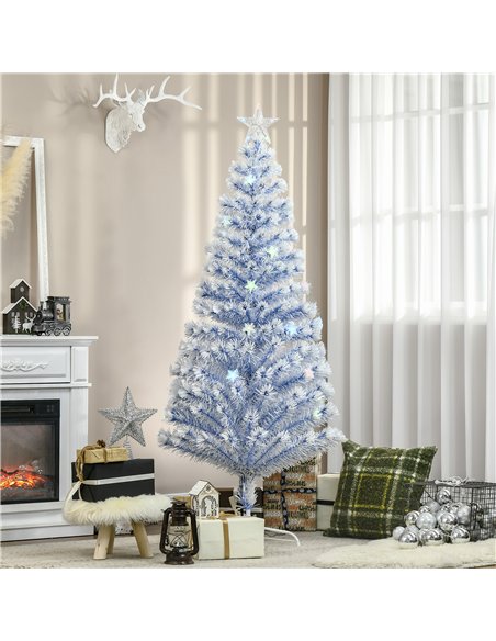 HOMCOM 6FT Artificial Fibre Optic Christmas Tree Seasonal Decoration w/ LED Lights Pre-Lit Easy Store White Blue - pic 201670 | FastDaddyshop