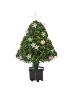 HOMCOM 2FT Pre-lit Artificial Christmas Tree Tabletop Multicoloured Fibre Optic Xmas Decoration w/ LED Lights Pot Table Desk - G