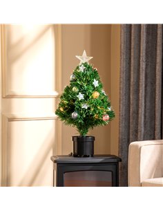 HOMCOM 2FT Pre-lit Artificial Christmas Tree Tabletop Multicoloured Fibre Optic Xmas Decoration w/ LED Lights Pot Table Desk - G 2