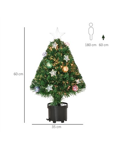 HOMCOM 2FT Pre-lit Artificial Christmas Tree Tabletop Multicoloured Fibre Optic Xmas Decoration w/ LED Lights Pot Table Desk - G
