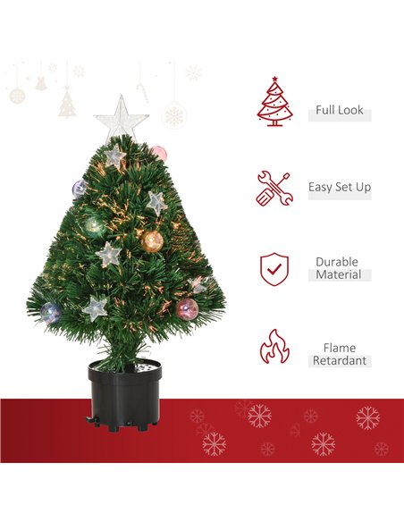 HOMCOM 2FT Pre-lit Artificial Christmas Tree Tabletop Multicoloured Fibre Optic Xmas Decoration w/ LED Lights Pot Table Desk - G - pic 201674 | FastDaddyshop