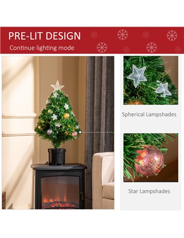 HOMCOM 2FT Pre-lit Artificial Christmas Tree Tabletop Multicoloured Fibre Optic Xmas Decoration w/ LED Lights Pot Table Desk - G