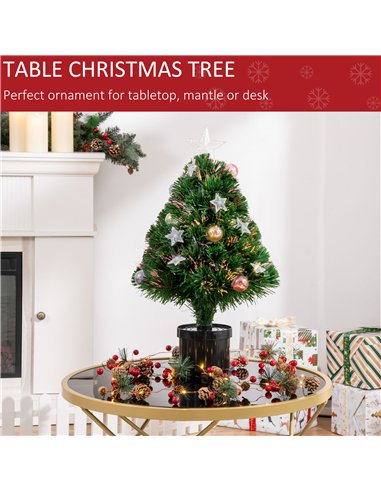 HOMCOM 2FT Pre-lit Artificial Christmas Tree Tabletop Multicoloured Fibre Optic Xmas Decoration w/ LED Lights Pot Table Desk - G