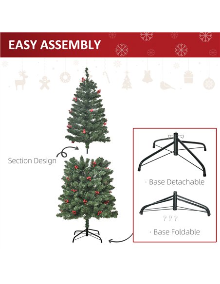 HOMCOM 5FT Prelit Artificial Pencil Christmas Tree with Warm White LED Light, Red Berry, Holiday Home Xmas Decoration, Green - pic 201686 | FastDaddyshop
