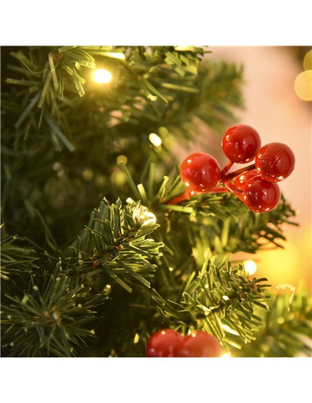 HOMCOM 5FT Prelit Artificial Pencil Christmas Tree with Warm White LED Light, Red Berry, Holiday Home Xmas Decoration, Green - pic 201688 | FastDaddyshop